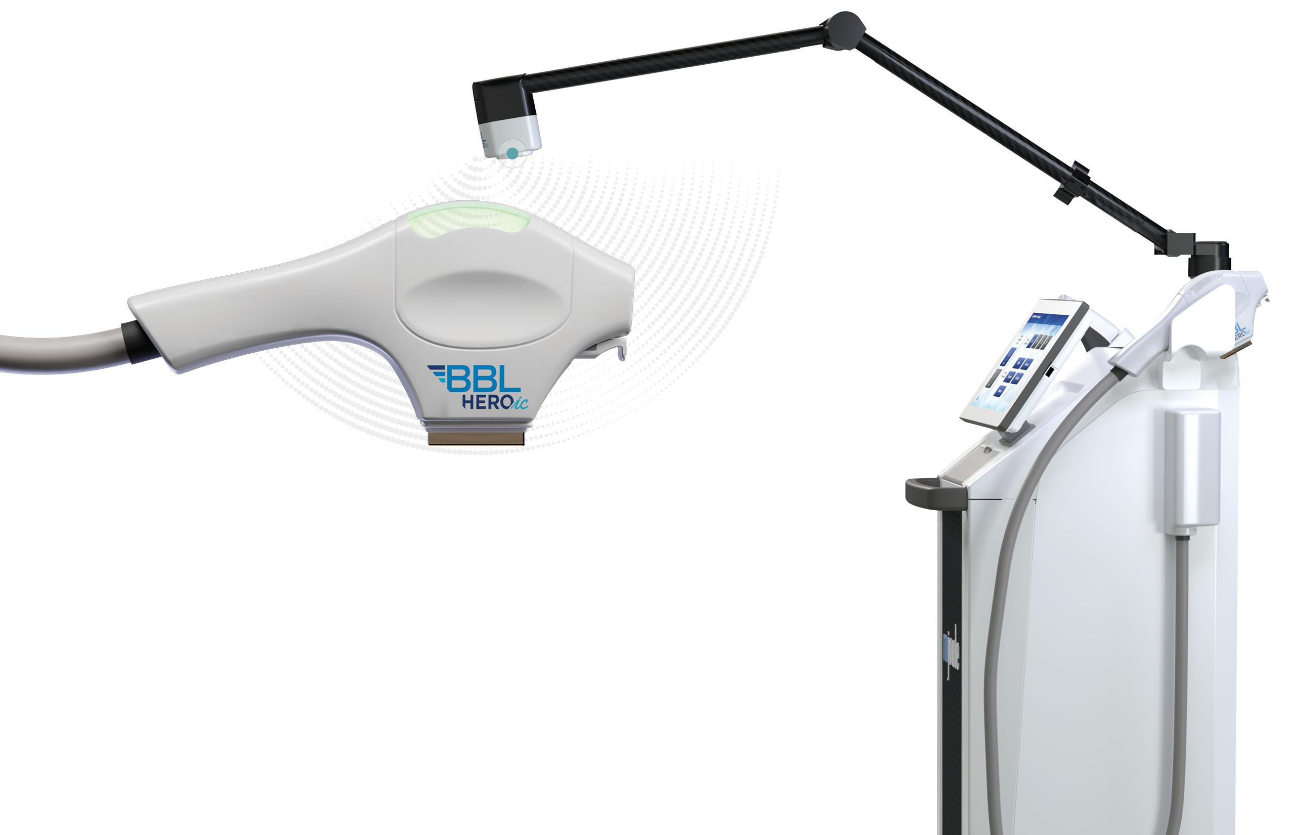 The Sciton BBL HEROic handpiece, positioning arm and treatment platform