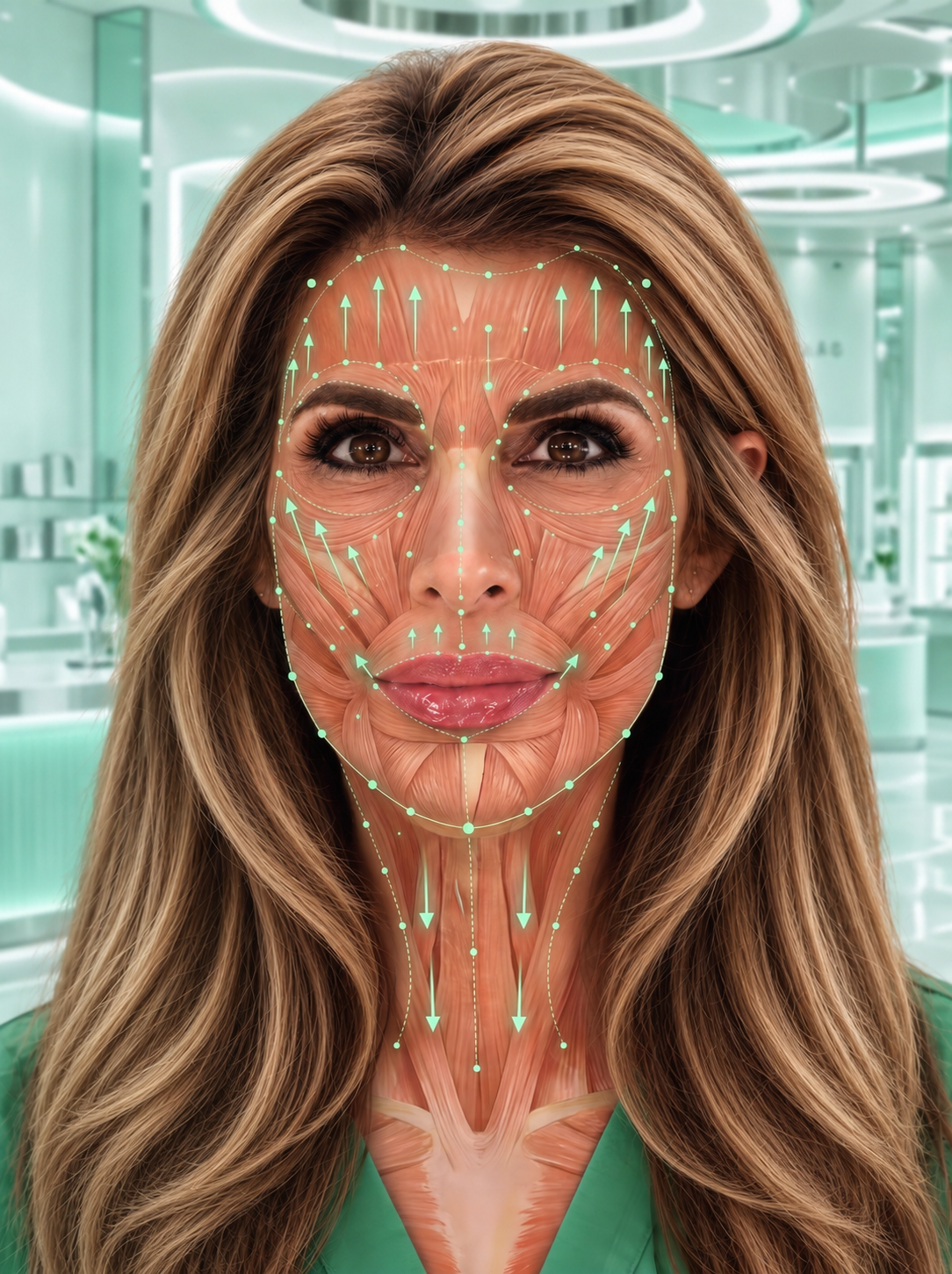 Illustrated portrait of Dr. Melanie Petro with a facial anatomy overlay.