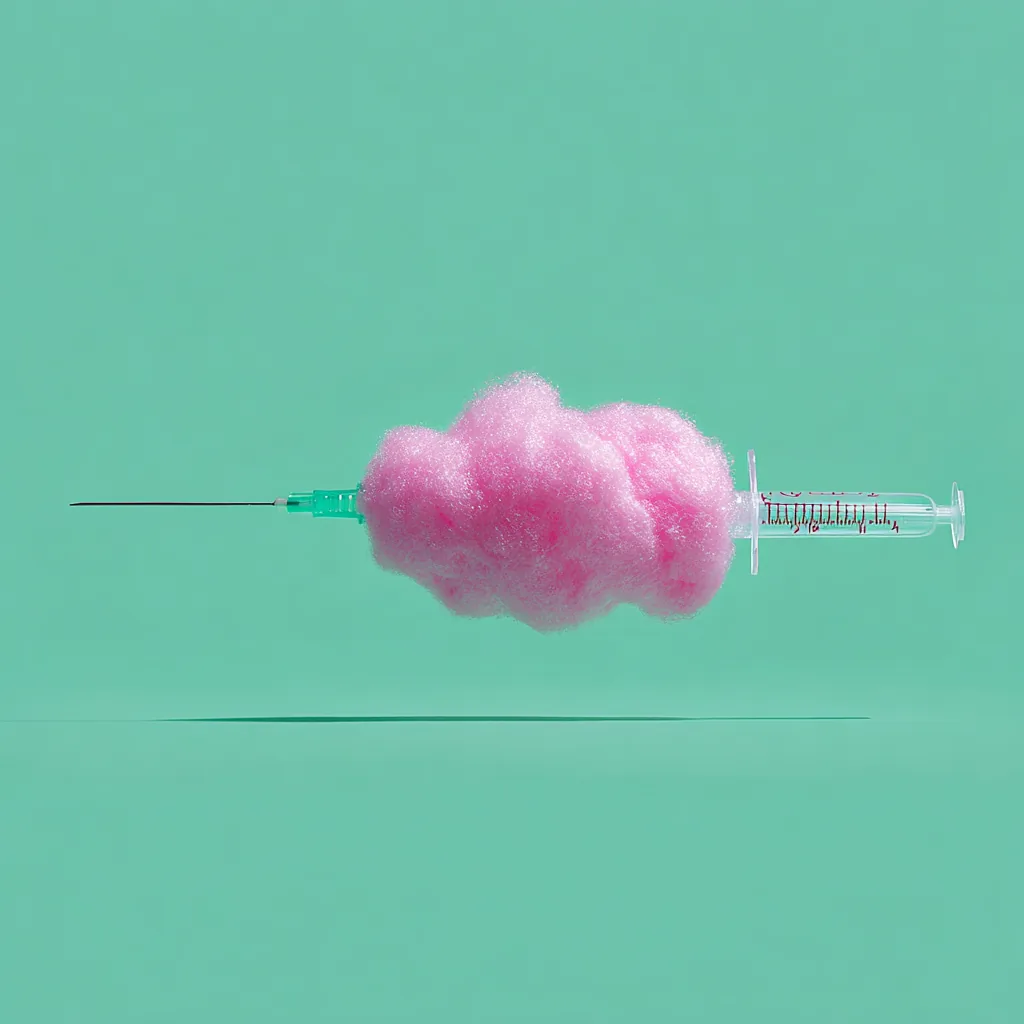 Cotton candy syringe editorial illustration
